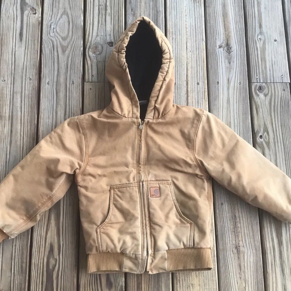 Carhartt Canvas Hooded Full Zip Quilted Chore Jacket Coat Youth Small 8/10 Y